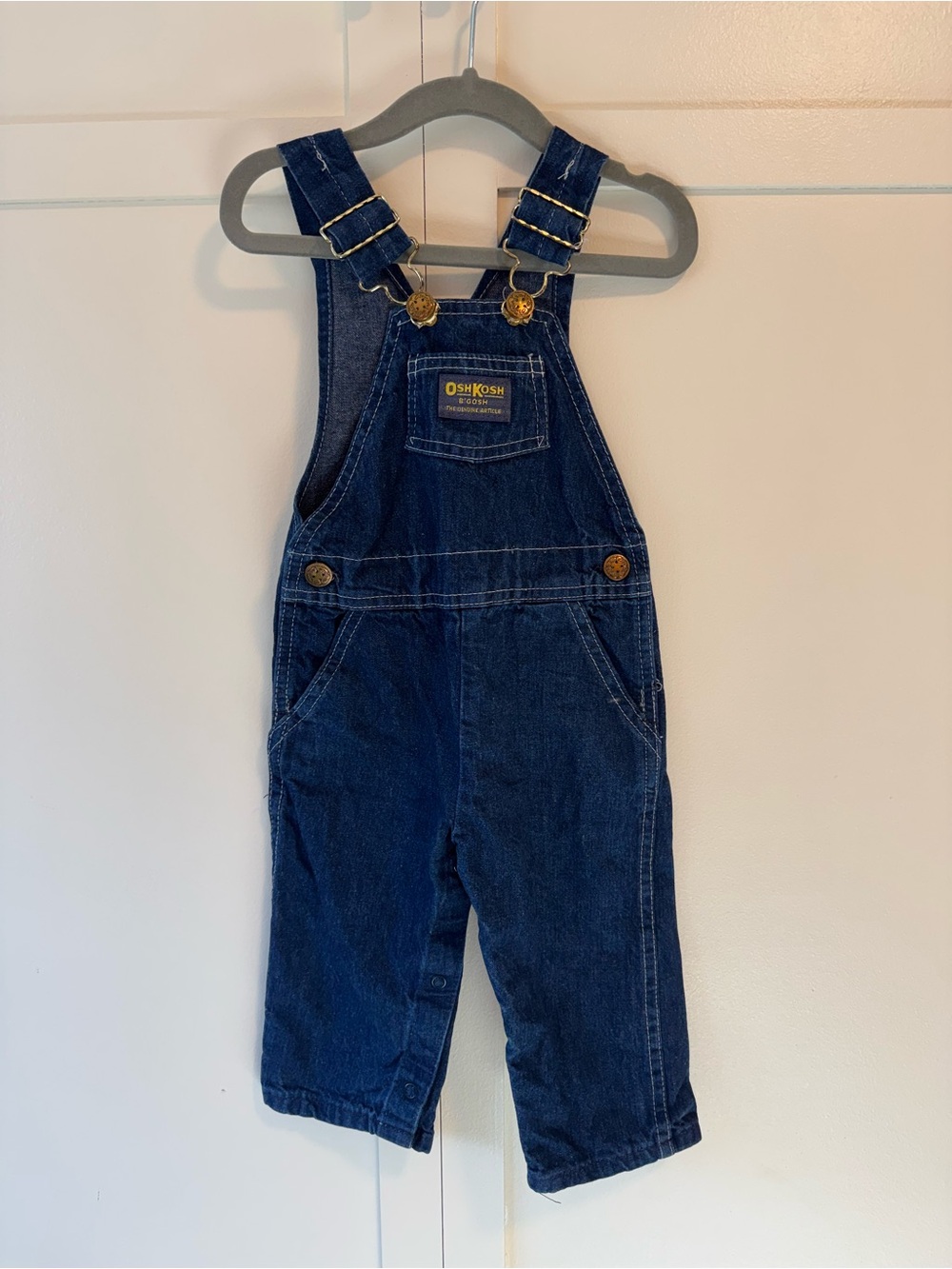 Vintage Osh Kosh B’Gosh 90s Paper Tag Baby Classic Dark Denim Overalls 18 months